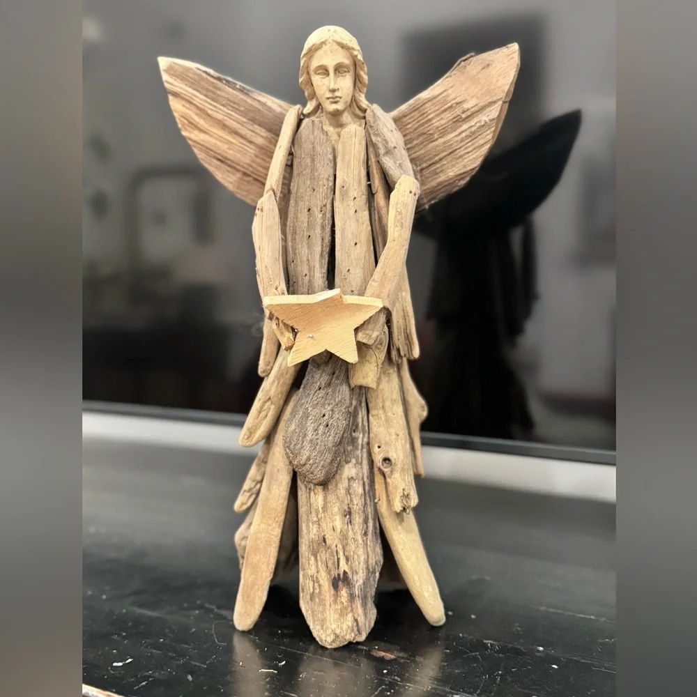 Handmade Driftwood Angel: Beach Decor, Nativity Angel Statue